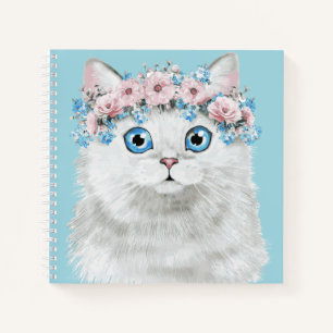 Cuaderno Gato dulce blanco floral