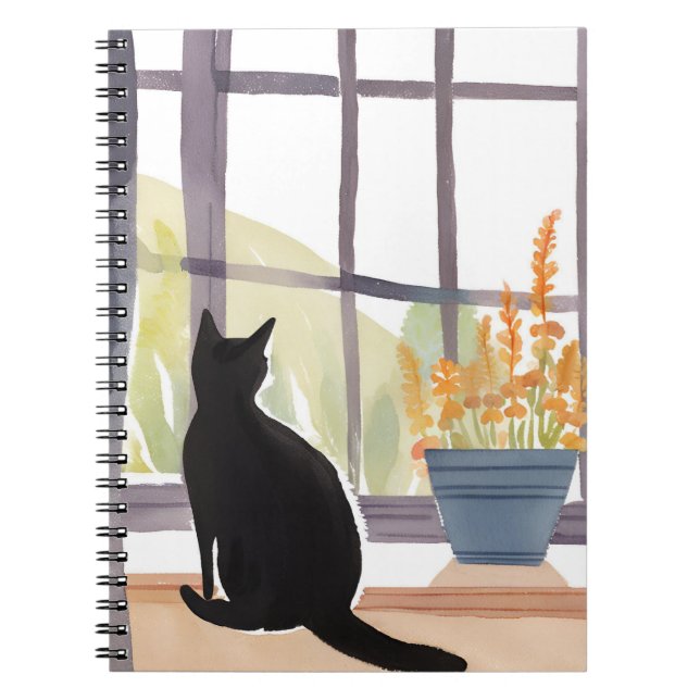 Cuaderno Gato en alféizar | Silueta Acuarela  (Frente)