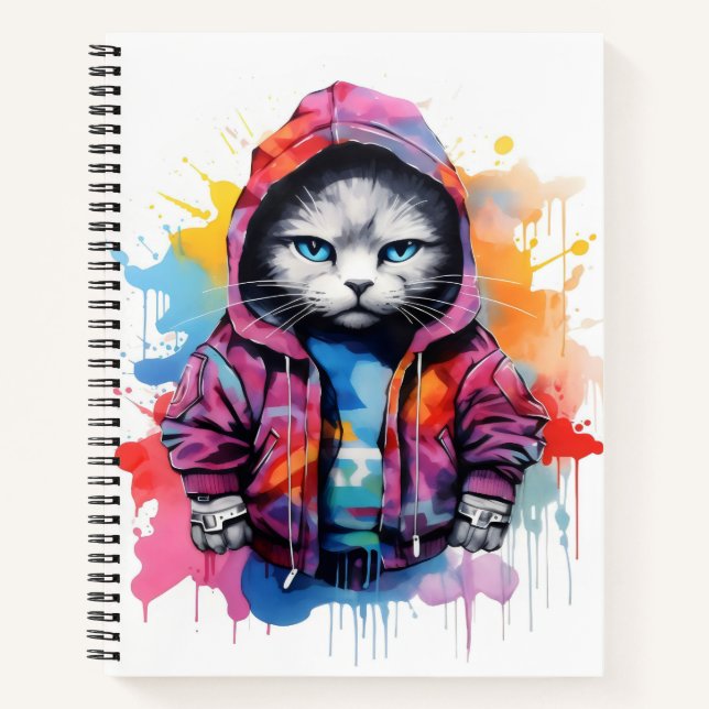 Cuaderno Gato en el Graffiti colorido de Hoodie (Anverso)