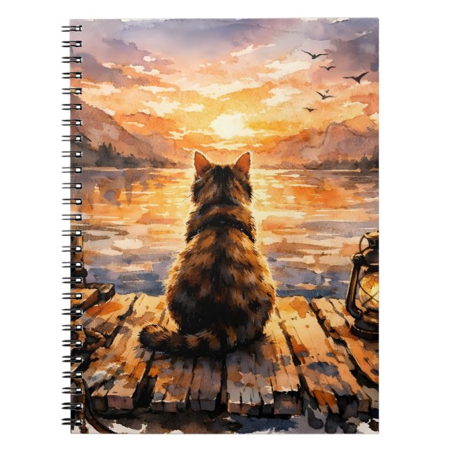 Cuaderno Gato en el muelle al atardecer (Frente)