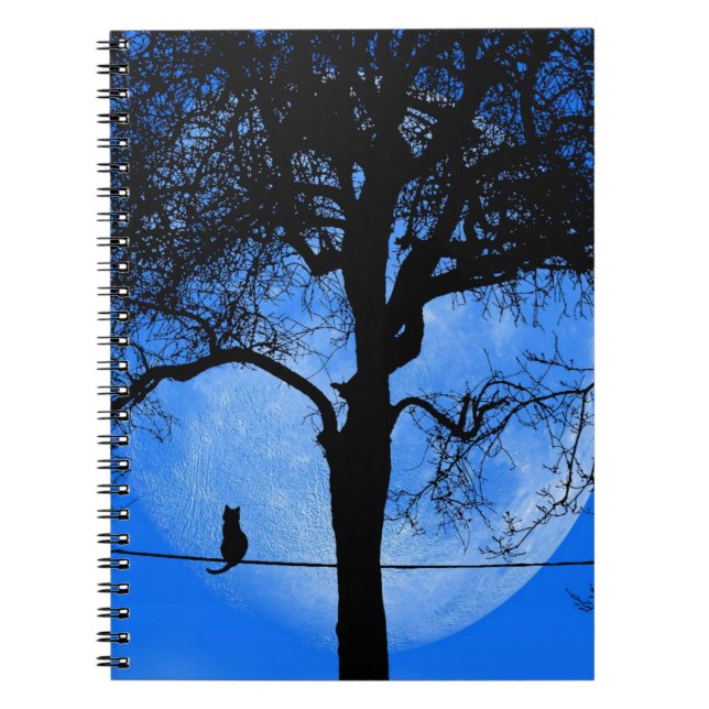 Cuaderno Gato en una luna azul con cable (Frente)