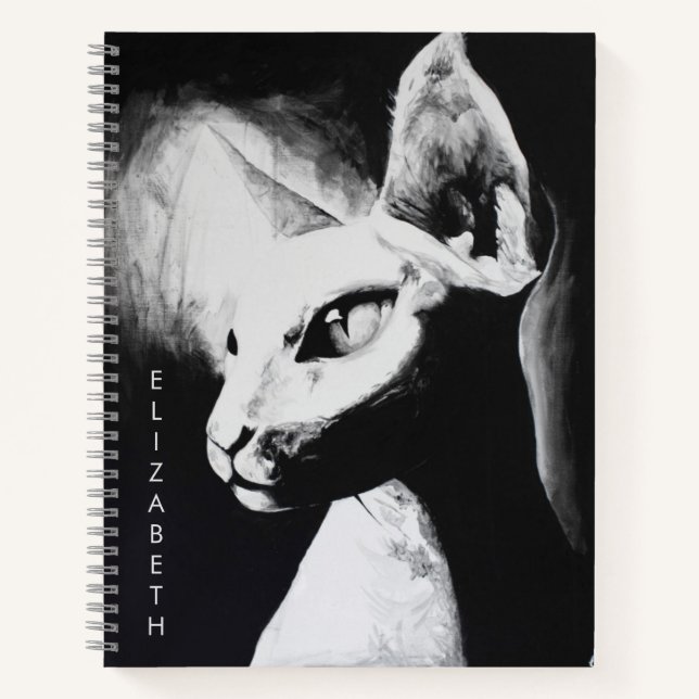 Cuaderno Gato Esfinge Negro Blanco Contraste Retrato Animal (Anverso)