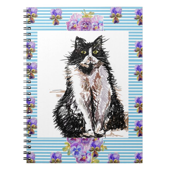 Cuaderno Gato esmoquin Gatos blancos y negros Chicas Floral (Frente)