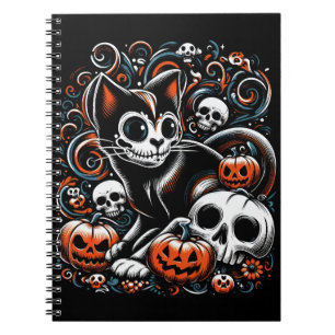 Cuaderno Gato espeluznante con cráneos