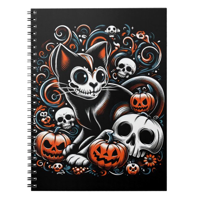 Cuaderno Gato espeluznante con cráneos (Frente)