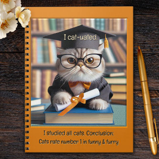 Cuaderno Gato Estudiante Graduado Divertido