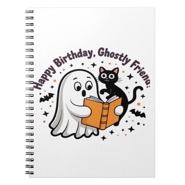 Cuaderno Gato fantasma feliz cumpleaños PNG - Clásico adora (Frente)