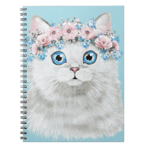 Cuaderno Gato floral blanco dulce
