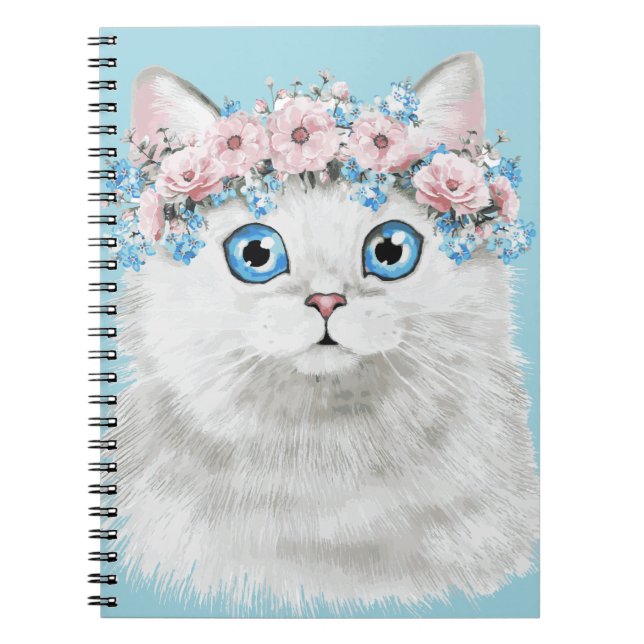 Cuaderno Gato floral blanco dulce (Frente)