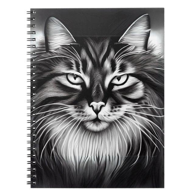 Cuaderno Gato forestal noruego en blanco y negro (Frente)