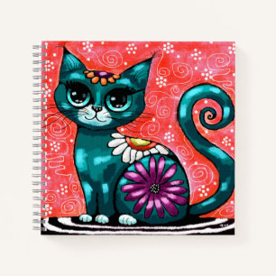 Cuaderno Gato gatito gigante sentado en una alfombra floral