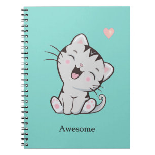 Cuaderno Gato gatito lindo impresionante en azul claro