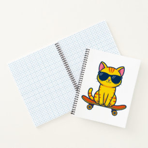 Cuaderno Gato genial de monopatín con gafas de sol Cartoon