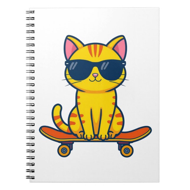 Cuaderno Gato genial de monopatín con gafas de sol Cartoon  (Frente)