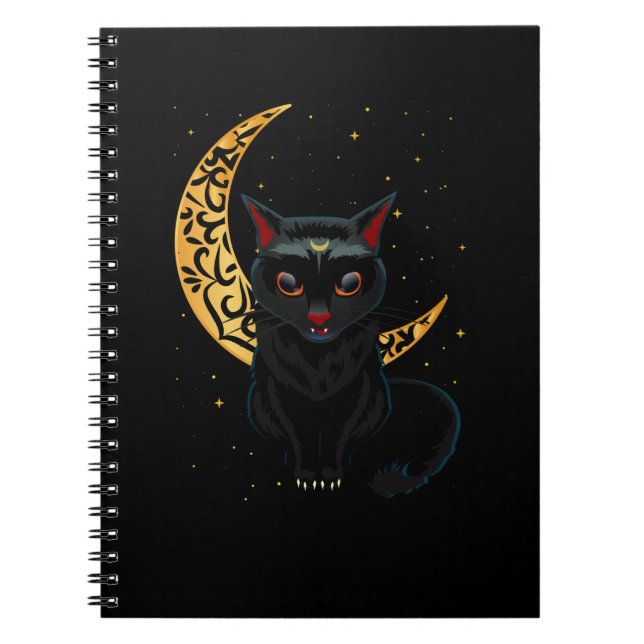 Cuaderno Gato gótico negro Crescent Wicca Gótico Kitten (Frente)