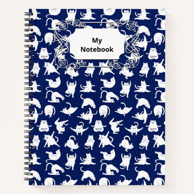 Cuaderno Gato Gracioso Azul En Deportes De Yoga (Anverso)