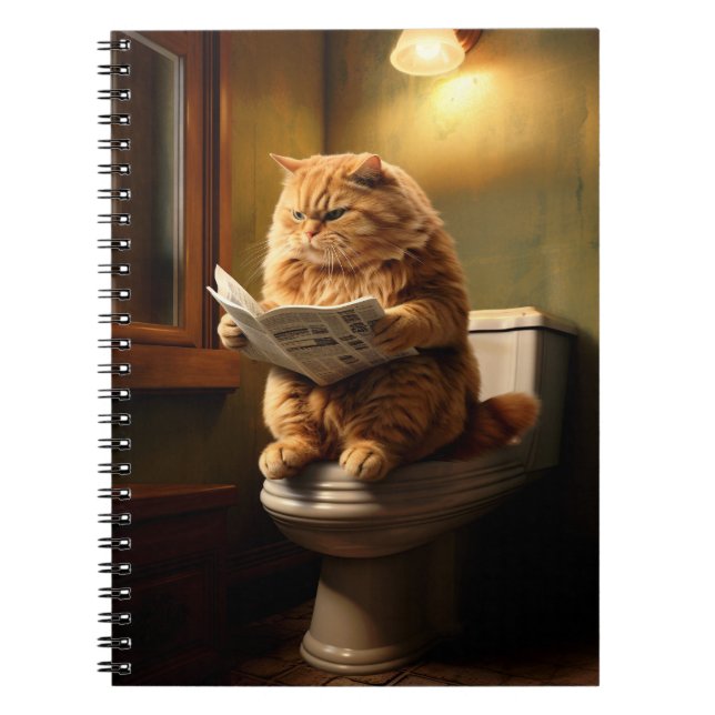 Cuaderno Gato gracioso en el inodoro | Quirky Baño Humor (Frente)