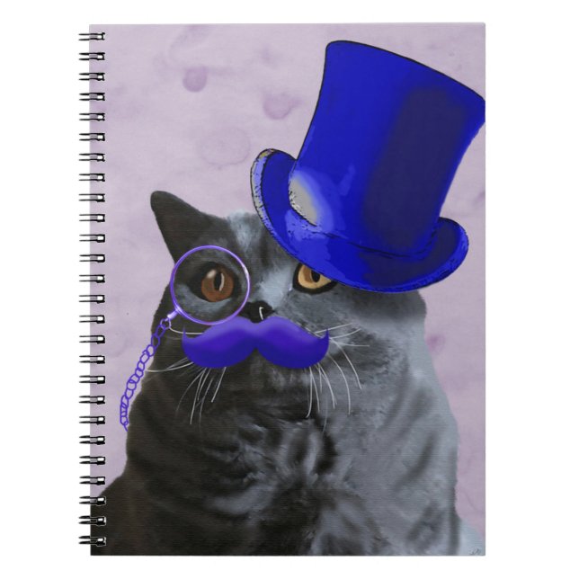 Cuaderno Gato gris con sombrero azul superior y bigote (Frente)