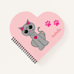 Cuaderno Gato Gris Lindo y Caligrafía de Nombre en Rosa