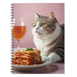 Cuaderno Gato gris puro con lasagna y vidrio de vino
