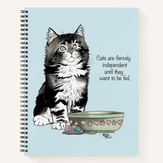 Cuaderno Gato Gris Tabby Independiente Azul Divertido y Lin (Anverso)