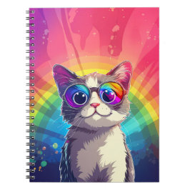 Cuaderno Gato gris y blanco con gafas de sol portátil