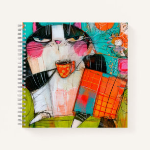 Cuaderno Gato gruñón bebiendo café en sillón