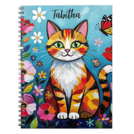 Cuaderno Gato Impasto, Flores y Mariposa Personalizado