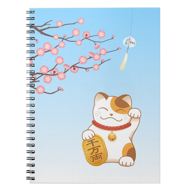 Cuaderno Gato japonés con suerte de calico, Maneki Neko (Frente)