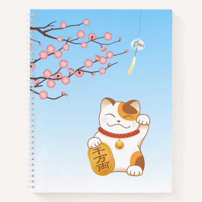 Cuaderno Gato japonés con suerte de calico, Maneki Neko (Anverso)
