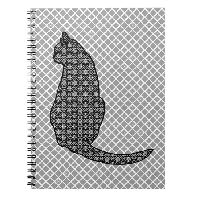 Cuaderno Gato japonés - Impresión de kimono negro y blanco (Frente)
