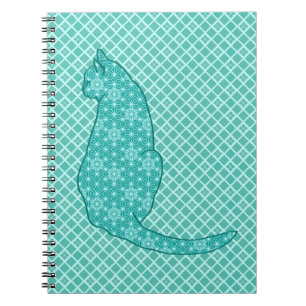 Cuaderno Gato japonés - Impresión de kimono turquesa