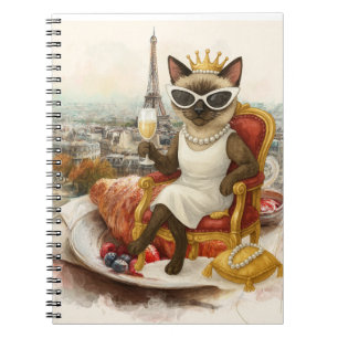 Cuaderno Gato jubilado bebiendo vino en París Francia