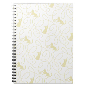 Cuaderno Gato juguetón y patrón de bola de hilo beige claro