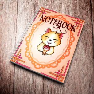 Cuaderno Gato Kawaii Bebiendo Té de Leche Boba