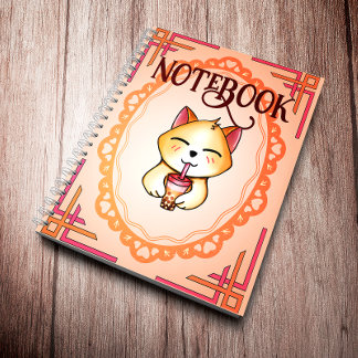 Cuaderno Gato Kawaii Bebiendo Té de Leche Boba