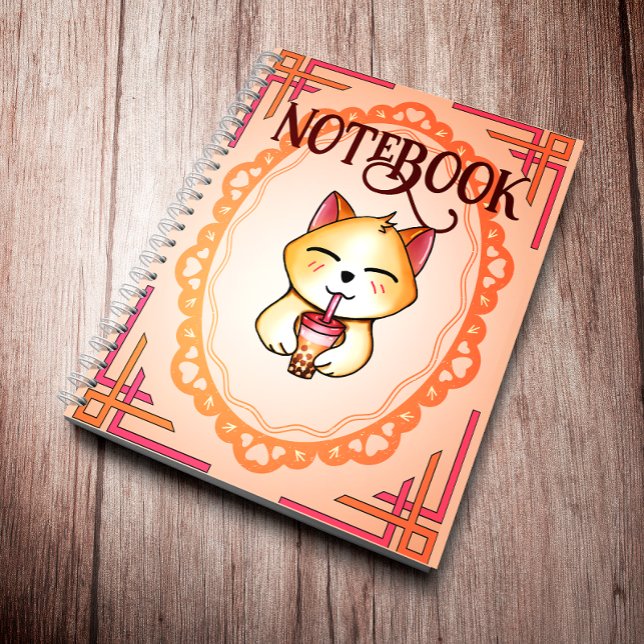 Cuaderno Gato Kawaii Bebiendo Té de Leche Boba (Subido por el creador)