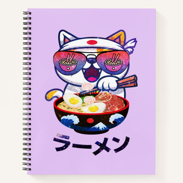Cuaderno Gato Kawaii comiendo Ramen - Aburridos fideos japo (Anverso)