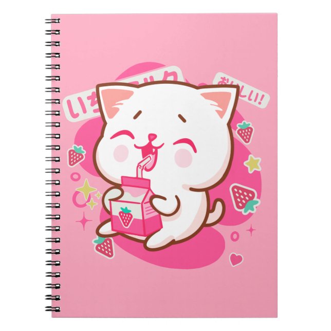 Cuaderno Gato kawaii dulce leche de fresa japonesa (Frente)