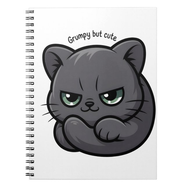 Cuaderno Gato Kawaii Grumpy para notas y garabatos (Frente)