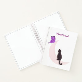 Cuaderno Gato Kawaii Lindo en la Luna con Mariposa Personal