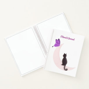Cuaderno Gato Kawaii Lindo en la Luna con Mariposa Personal