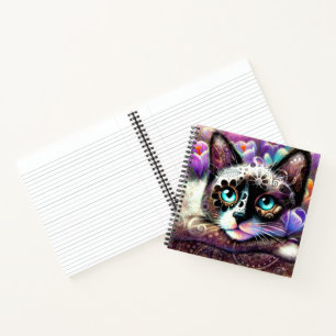 Cuaderno Gato kitano siamés crocus floral morado blanco Ver