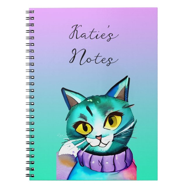 Cuaderno Gato kitsch azul personalizado personalizado (Frente)