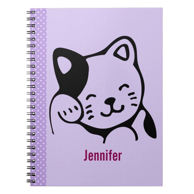 Cuaderno Gato Kitty blanco y negro lindo agitando Personali (Frente)