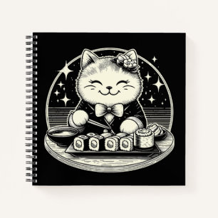 Cuaderno Gato lindo comiendo sushi japonés kawaii