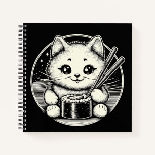 Cuaderno Gato lindo comiendo sushi japonés kawaii