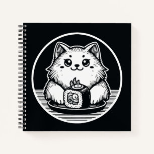 Cuaderno Gato lindo comiendo sushi japonés kawaii