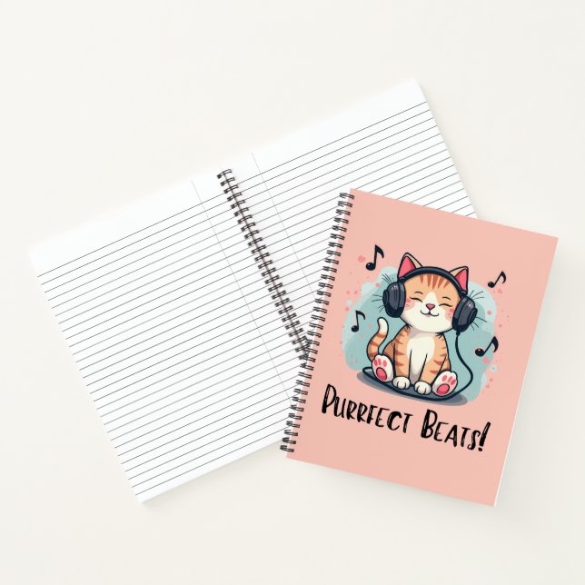 Cuaderno Gato lindo con audífonos Kawaii Music Lover Art (Interior)