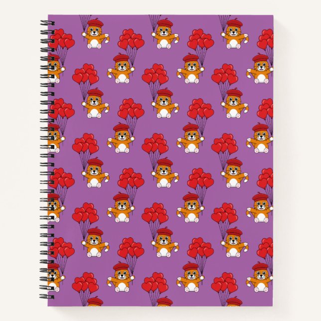 Cuaderno Gato lindo con globos de corazón rojo (Anverso)